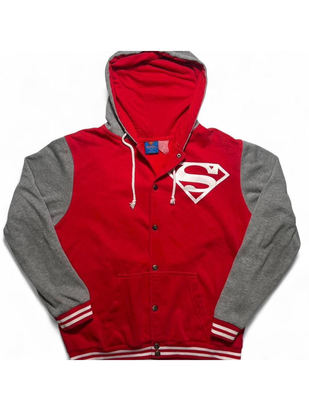 2012 DC Comics Superman Red Grey Button Up Hoodie Jacket XL